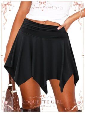 Asymmetrical Mini Skort Flowy Handkerchief Hem Y2K Western Skirt